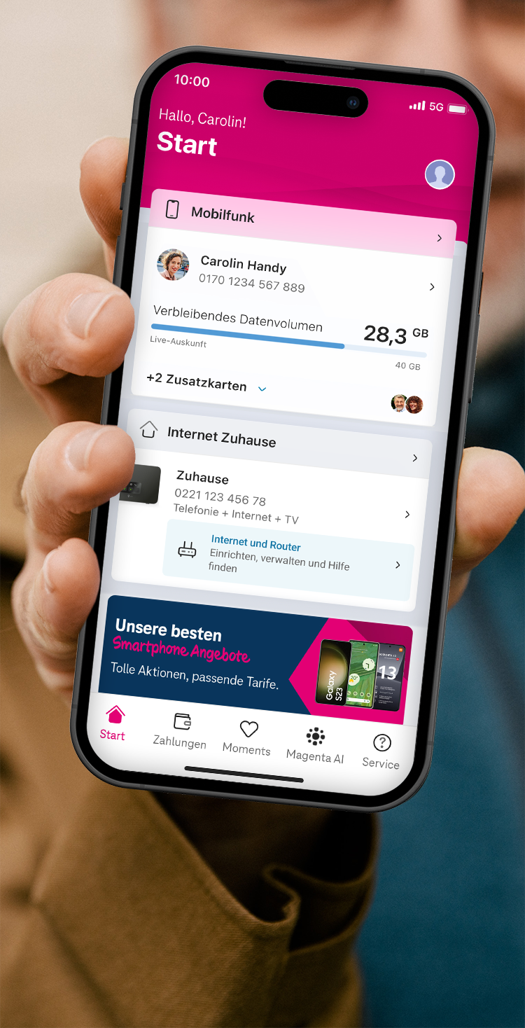 Bild: Smartphone mit Startseite der MeinMagenta App 